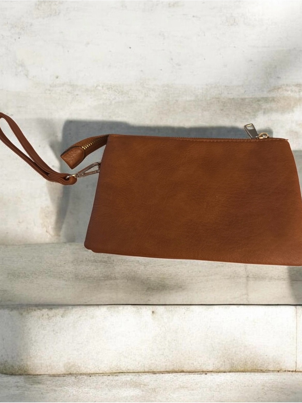 Classic Brown Leather Wristlet Clutch